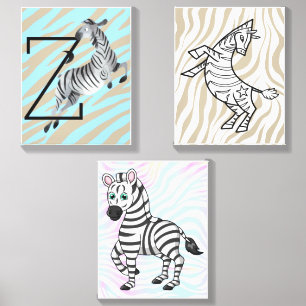 Cute Zebra Wall Art Canvas Photo Tile