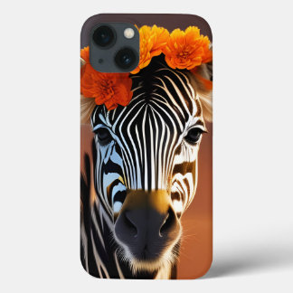 Cute Zebra wearing Orange Flowers iPhone 13 Case