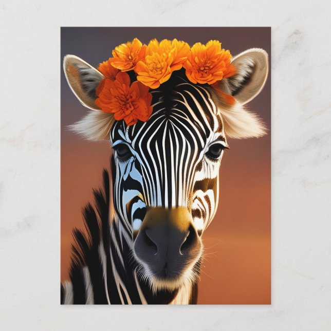 Cute Zebra wearing Orange Flowers Postcard (Front)
