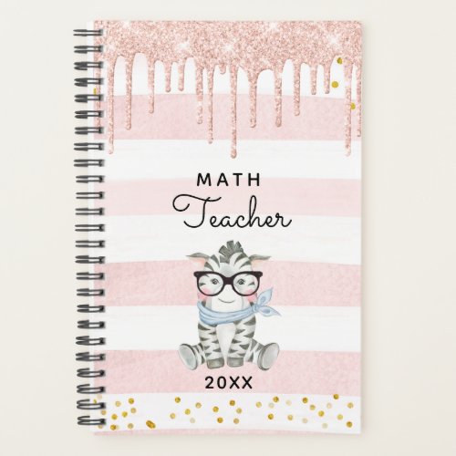 Cute Zebra with Glasses Math Teacher Planner