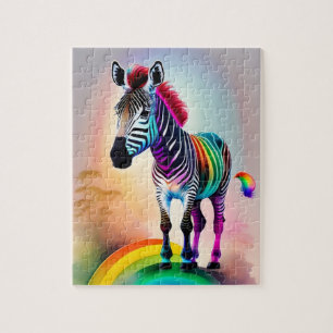 Cute Zebra With Rainbow Colors, Zebra Jigsaw Puzzle