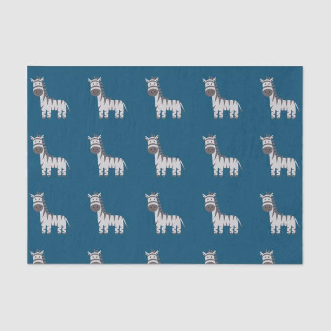 Cute Zebra Zoo Animals Black White Blue Tissue Paper (Front)