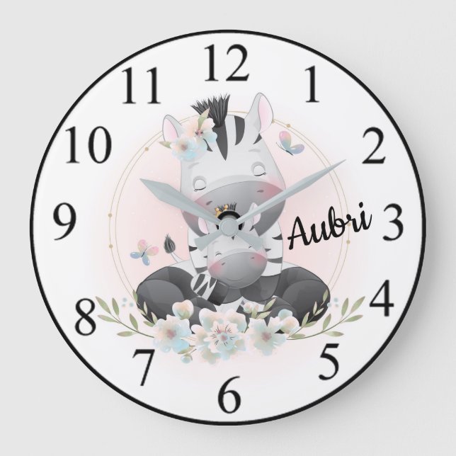 Cute Zebras Large Clock (Front)