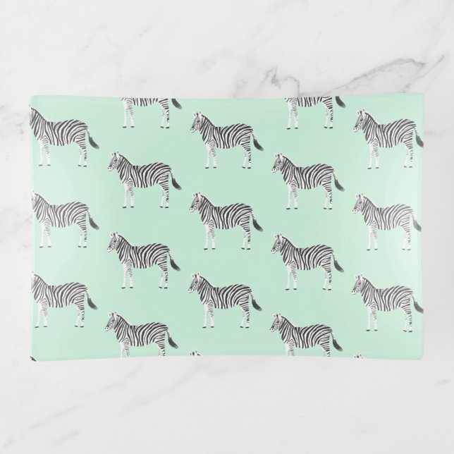 Cute Zebras on mint Trinket Tray (Front)