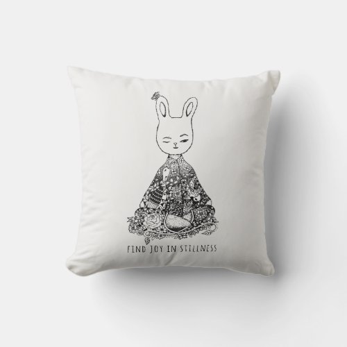 Cute Zen Rabbit Illustration Yoga Meditation Room Throw Pillow