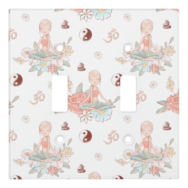 Cute Zen Yoga Meditation Lotus Namaste Pastel Light Switch Cover (Front)