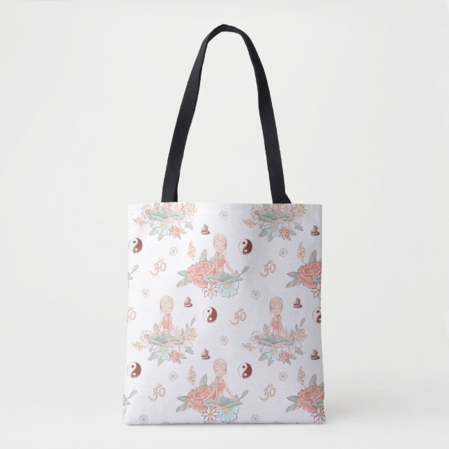 Cute Zen Yoga Meditation Lotus Namaste Pastel Tote Bag (Front)
