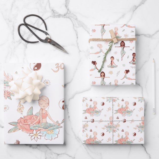 Cute Zen Yoga Meditation Lotus Namaste Wrapping Paper Sheets (Front)