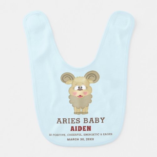 Cute Zodiac Aries Ram Blue Boy Baby Bib