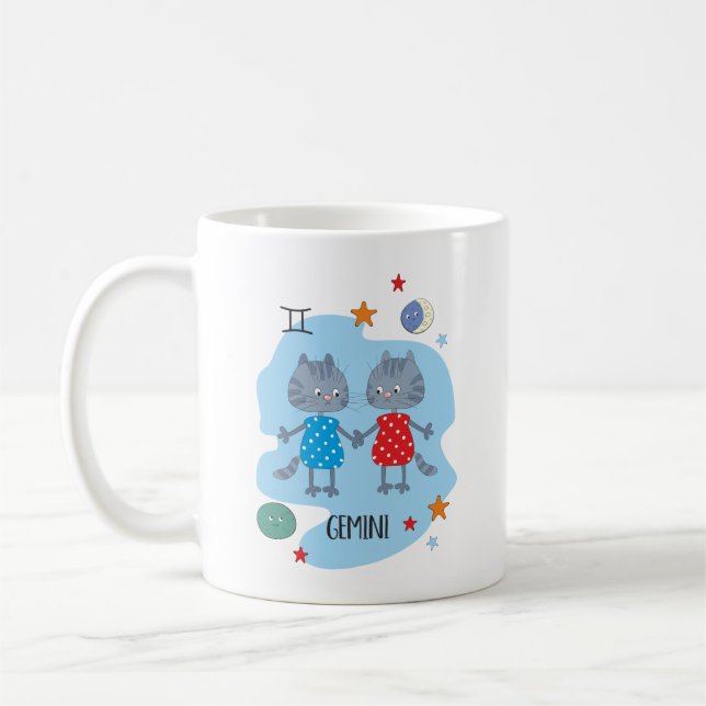 Cute Zodiac Cat | Gemini Coffee Mug (Left)