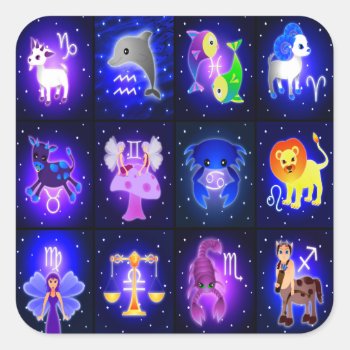 Cute Zodiac Characters Square Sticker by cutezodiac at Zazzle
