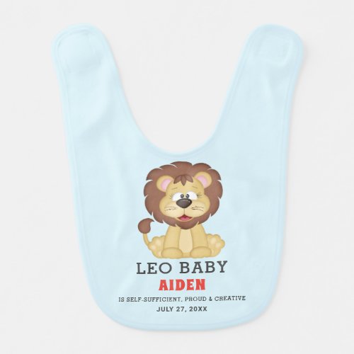 Cute Zodiac Leo Lion Blue Boy Baby Bib