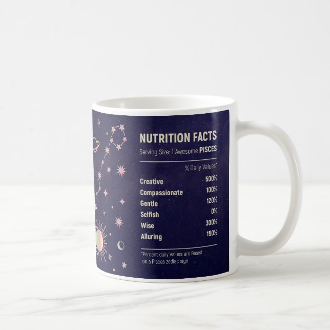Cute Zodiac Pisces Nutritional Facts Wrap Coffee Mug (Right)