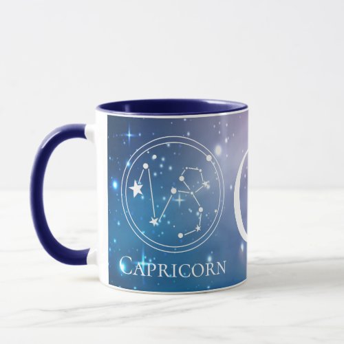 Cute Zodiac Sign CAPRICORN Purple Blue Monogram Mug