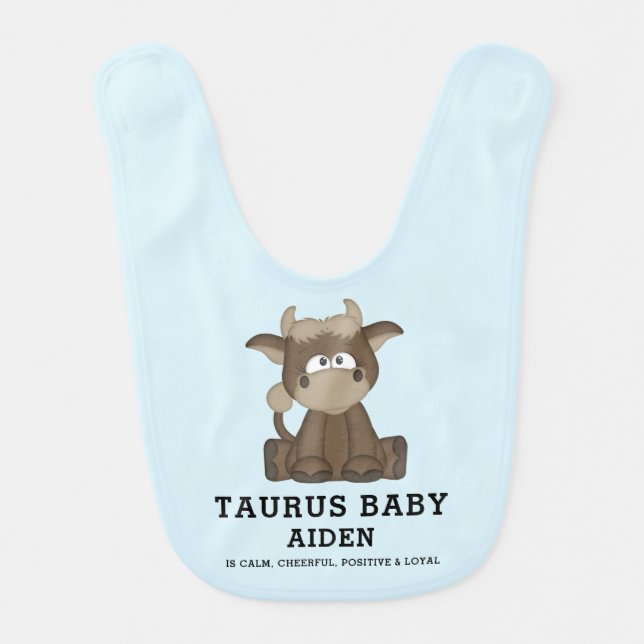 Cute Zodiac Taurus Bull Blue Boy Baby Bib (Front)