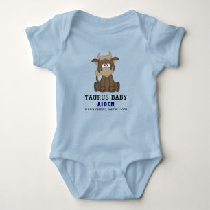 Cute Zodiac Taurus Bull Blue Boy Baby Bodysuit
