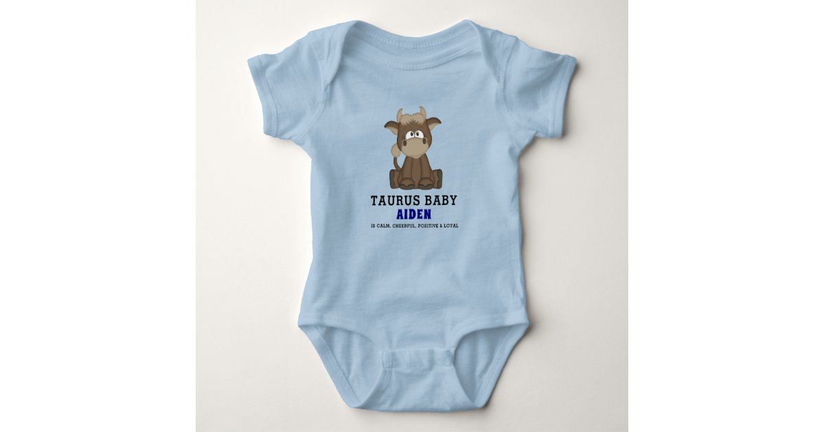 Cute Zodiac Taurus Bull Blue Boy Baby Bodysuit | Zazzle
