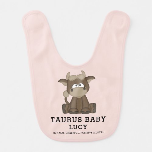 Cute Zodiac Taurus Bull Pink Girl Baby Bib