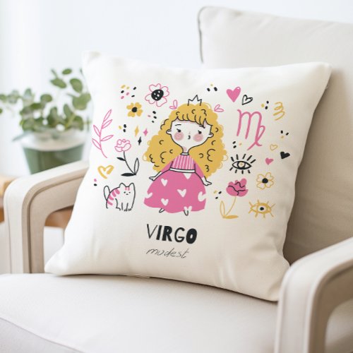 Cute Zodiac Virgo Pillow Astrological  Throw Pillow