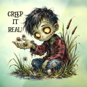 Cute Zombie Boy Creep It Real Halloween Window Cling
