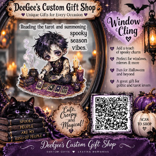 Cute Zombie Boy Tarot Card Reader Halloween Window Cling