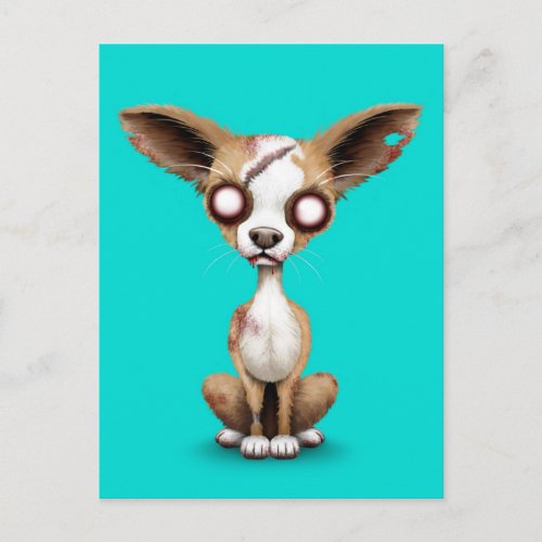 Cute Zombie Chihuahua Puppy Dog on Blue Postcard