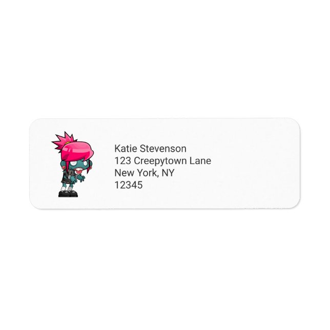 Cute Zombie Girl Illustration Label (Front)
