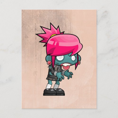 Cute Zombie Girl Illustration Postcard