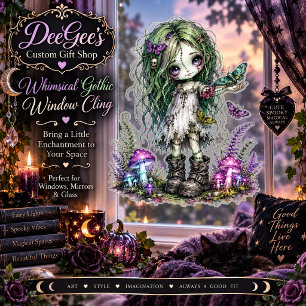 Cute Zombie Girl with Purple Mushrooms Halloween Window Cling