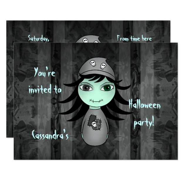 Cute Zombie Halloween Kids Party Invitation