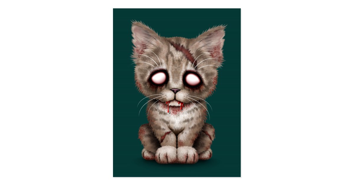 Cute Zombie Kitten Cat On Teal Blue Postcard Zazzle Com