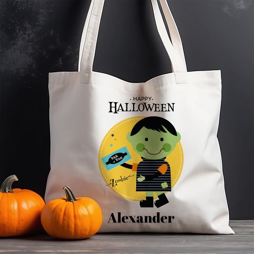 Cute Zombie Personalized Trick or Treat Halloween Tote Bag