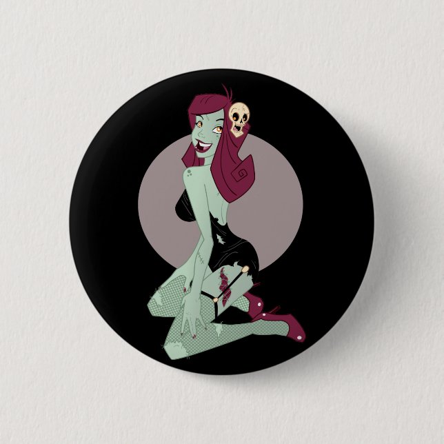 Cute Zombie Pin-Up Girl Pinback Button (Front)