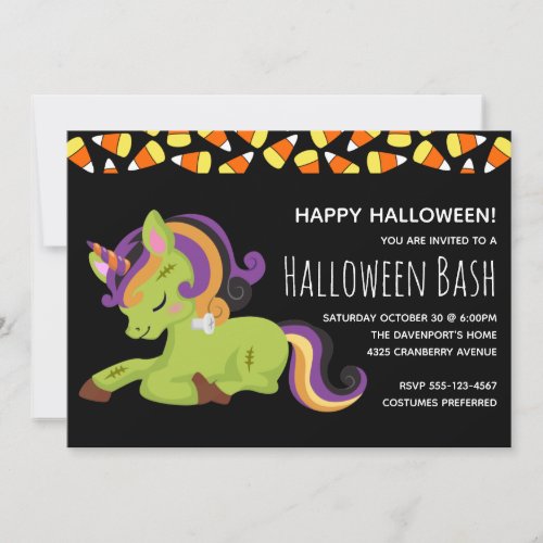 Cute Zombie Unicorn Halloween Party Invitation