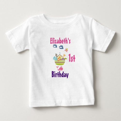 Cute Zoo Animal Ark First Birthday Baby T_Shirt