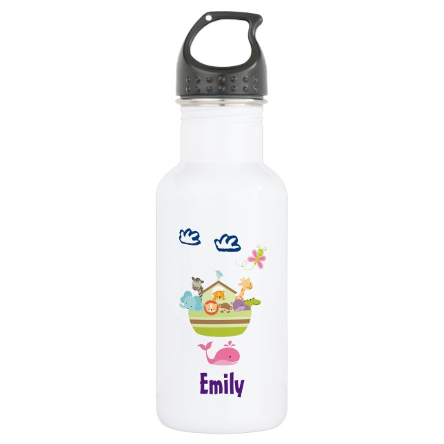 Cute Zoo Animal Ark Personalized Stainless Steel Water Bottle (Front)