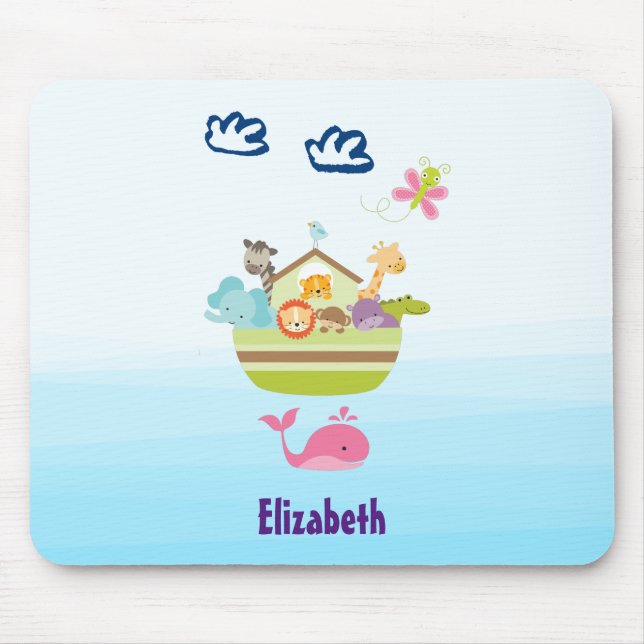 Cute Zoo Animal Ark with a Butterfly and Whale Mouse Pad (Front)