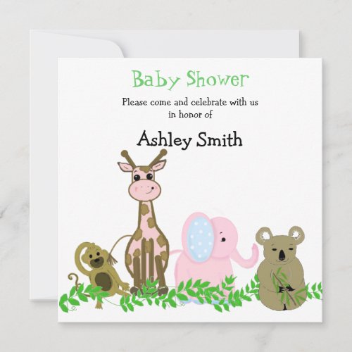 Cute Zoo Animal Baby Shower Invitation