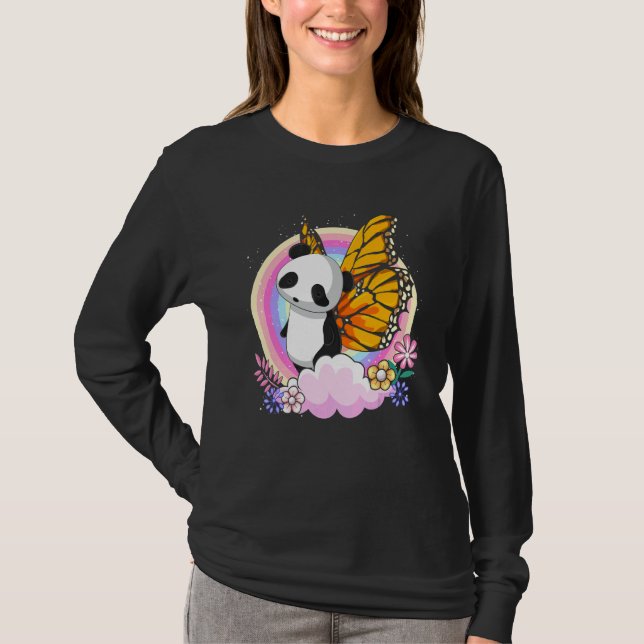 Cute Zoo Animal Fantasy Rainbow Butterfly Panda T-Shirt (Front)