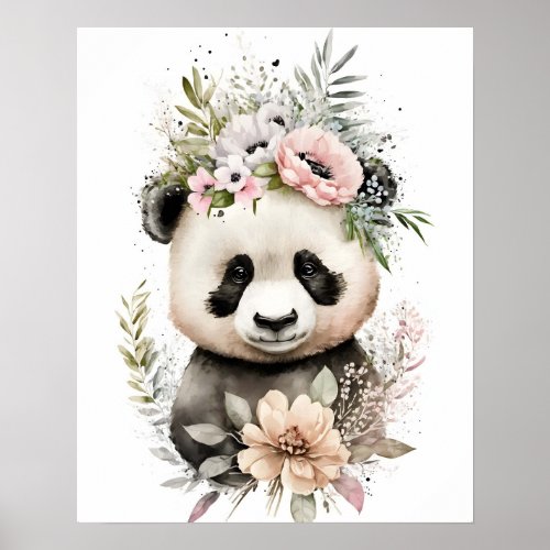 Cute zoo animal Floral panda Girl nursery Poster