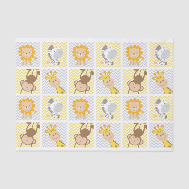 Cute Zoo Animal Squares Tissue Paper (Front)