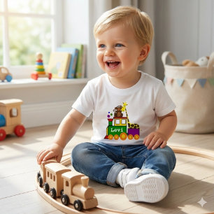 Cute Zoo Animals and Toy Train Baby T-shirt