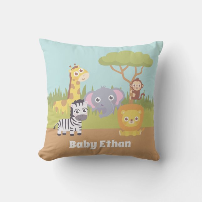 Cute Zoo Animals Baby Nursery Decor Throw Pillow (Front)