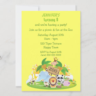 Cute Zoo Animals Birthday Party Invitation