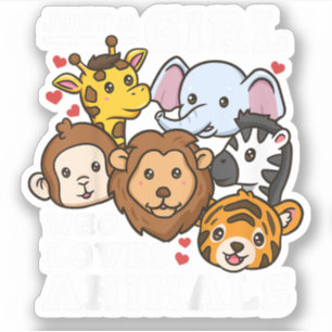 Cute Zoo Animals Elephant & Giraffe Illustration Sticker