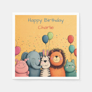Cute Zoo Animals Party with Balloons and Confetti Napkins