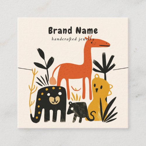 Cute Zoo Friends Illustration Necklace Display Square Business Card