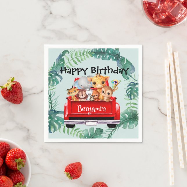 Cute Zoo jungle farm truck boy Birthday party Napkins (Insitu)