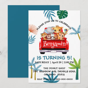Cute Zoo jungle farm truck tractor boy Birthday  Invitation
