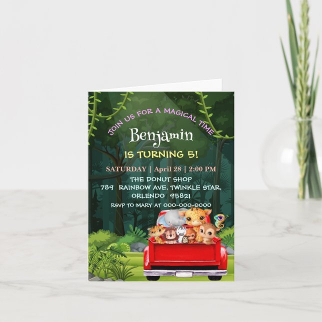 Cute Zoo jungle farm truck tractor boy Birthday  Invitation (Front)